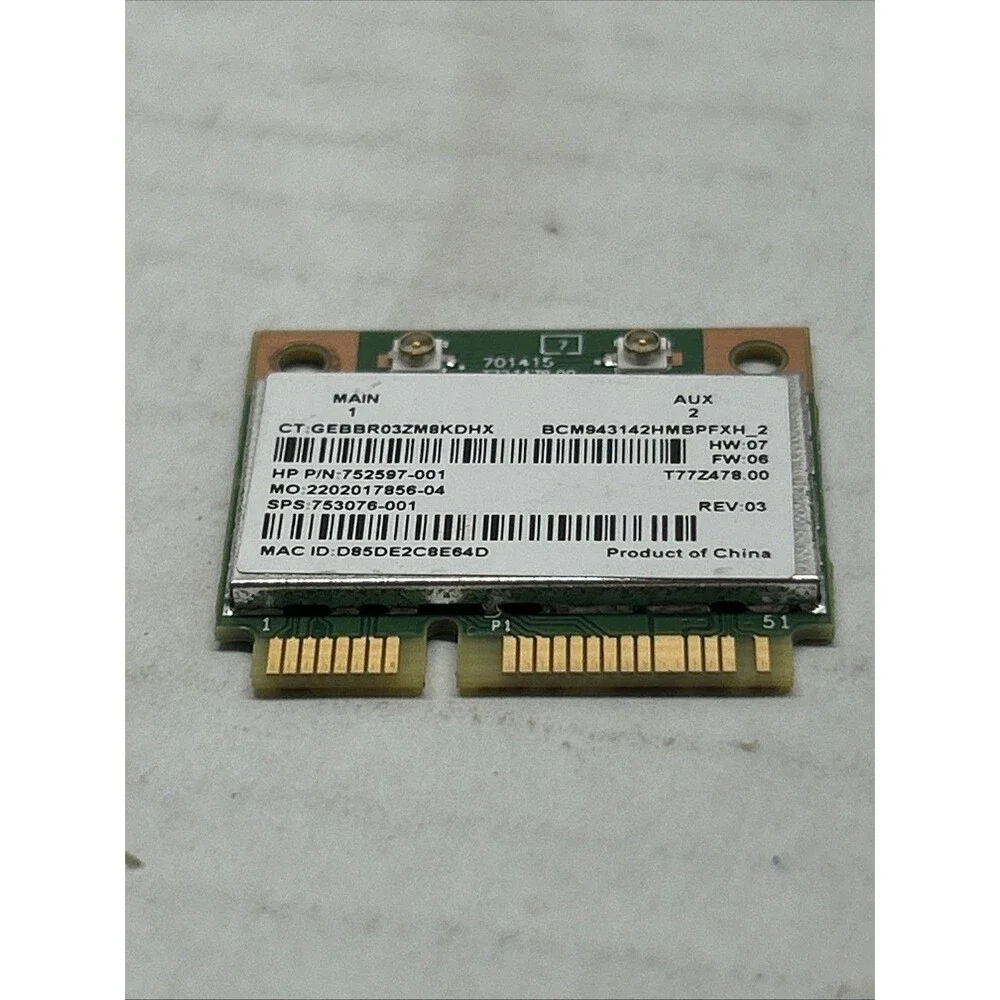HP 752597-001 802.11n Mini PCI-Express Wireless Wi-Fi And BlueTooth Card